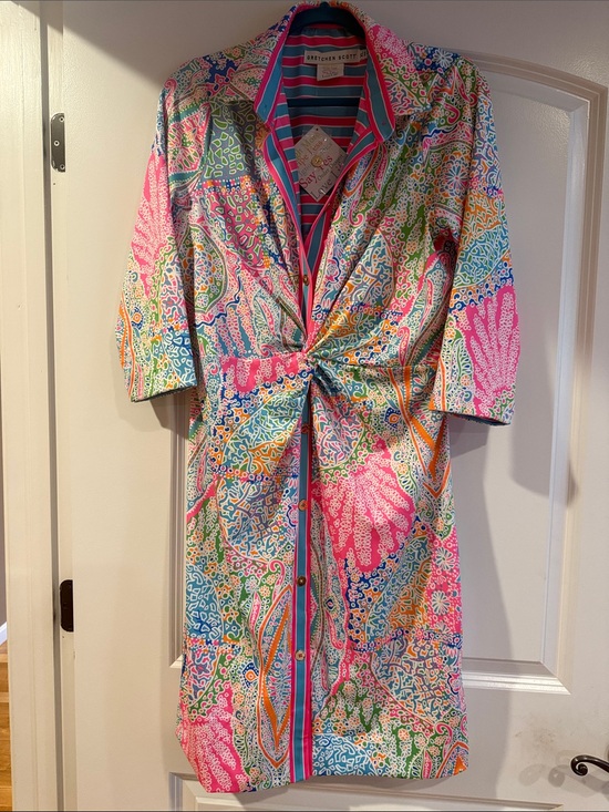 Gretchen Scott Designs Dresses & Skirts - Gretchen Scott Pink & Aqua Striped Button-Front Top